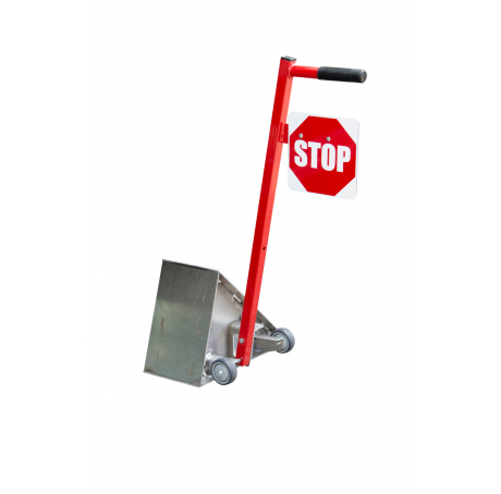 cale de roue manuelle pour camion avec panneau STOP